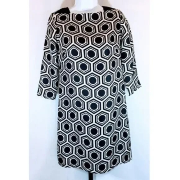 Milly of New York Silk Black Geo Print Shift Dress Size 0 - Picture 1 of 7